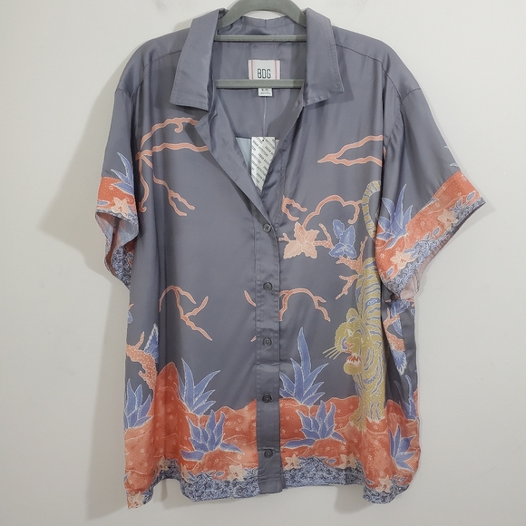 UO BDG Asher Satin Printed Souvenir Shirt NWT XL Boho Tiger Button Down Casual - Picture 11 of 13
